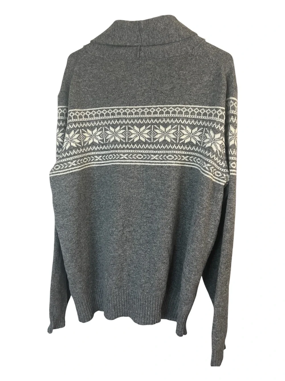 Vintage Men J. Crew Gray/ivory Lambswool Fair Isle Shawl Collar Cardigan